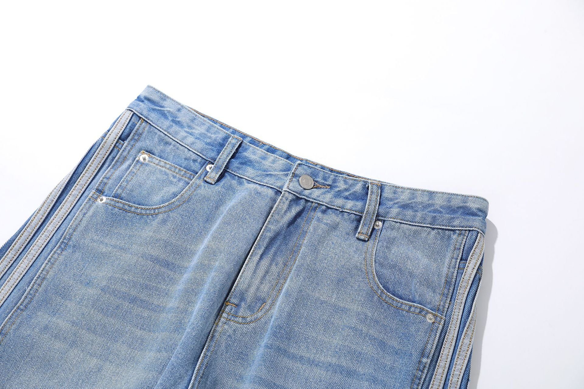 Washed Whisker Pin Tuck Wide Leg Denim Jeans