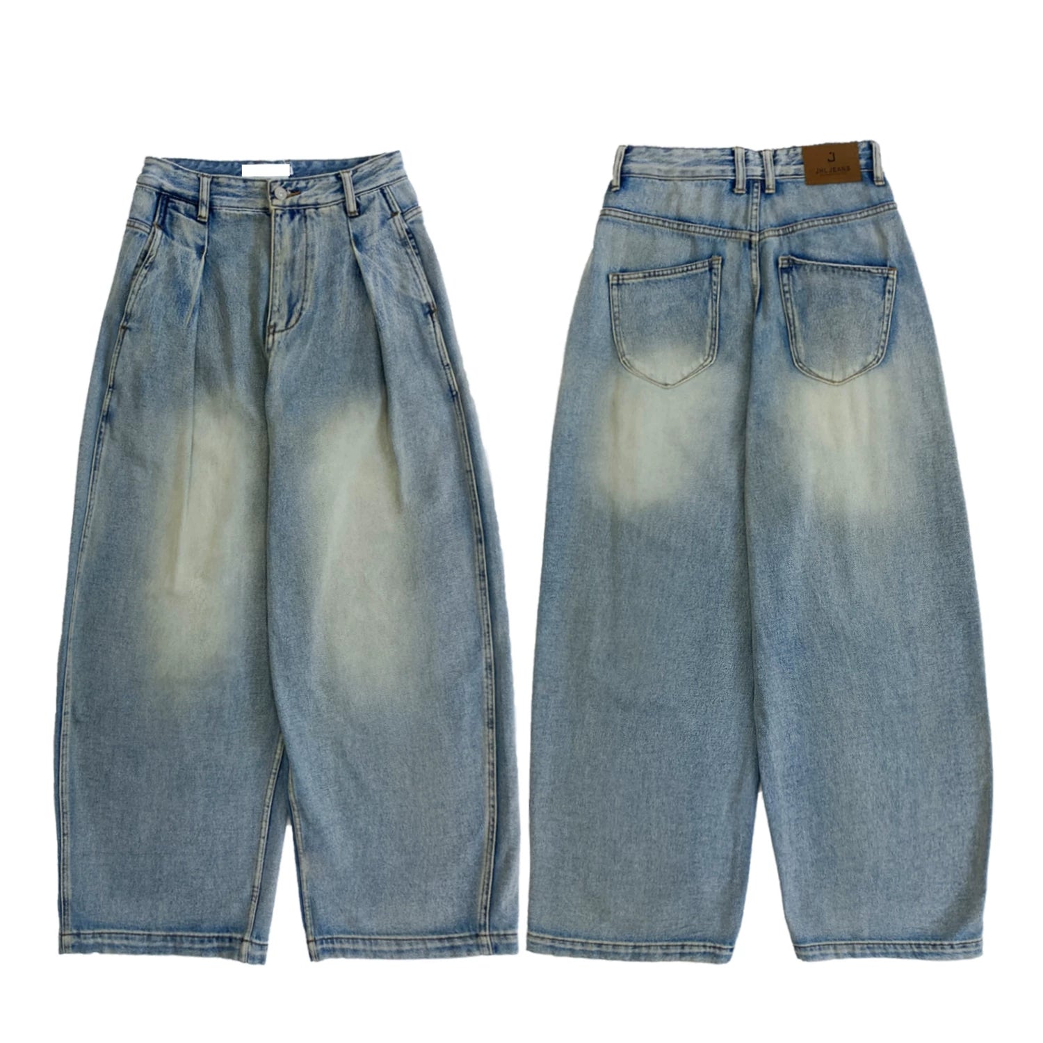 Washed Drape Wide Leg Denim Jeans