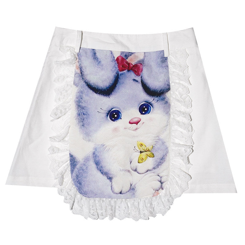 Graphic Print Lace Ruffle Skirt