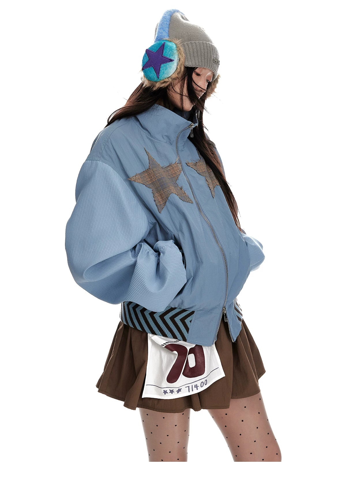 Stand Neck Double Zipper Oversize Jacket