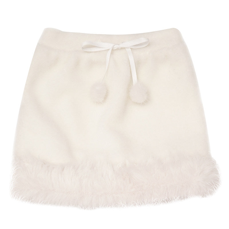 Plush Pom-Pom Short Skirt