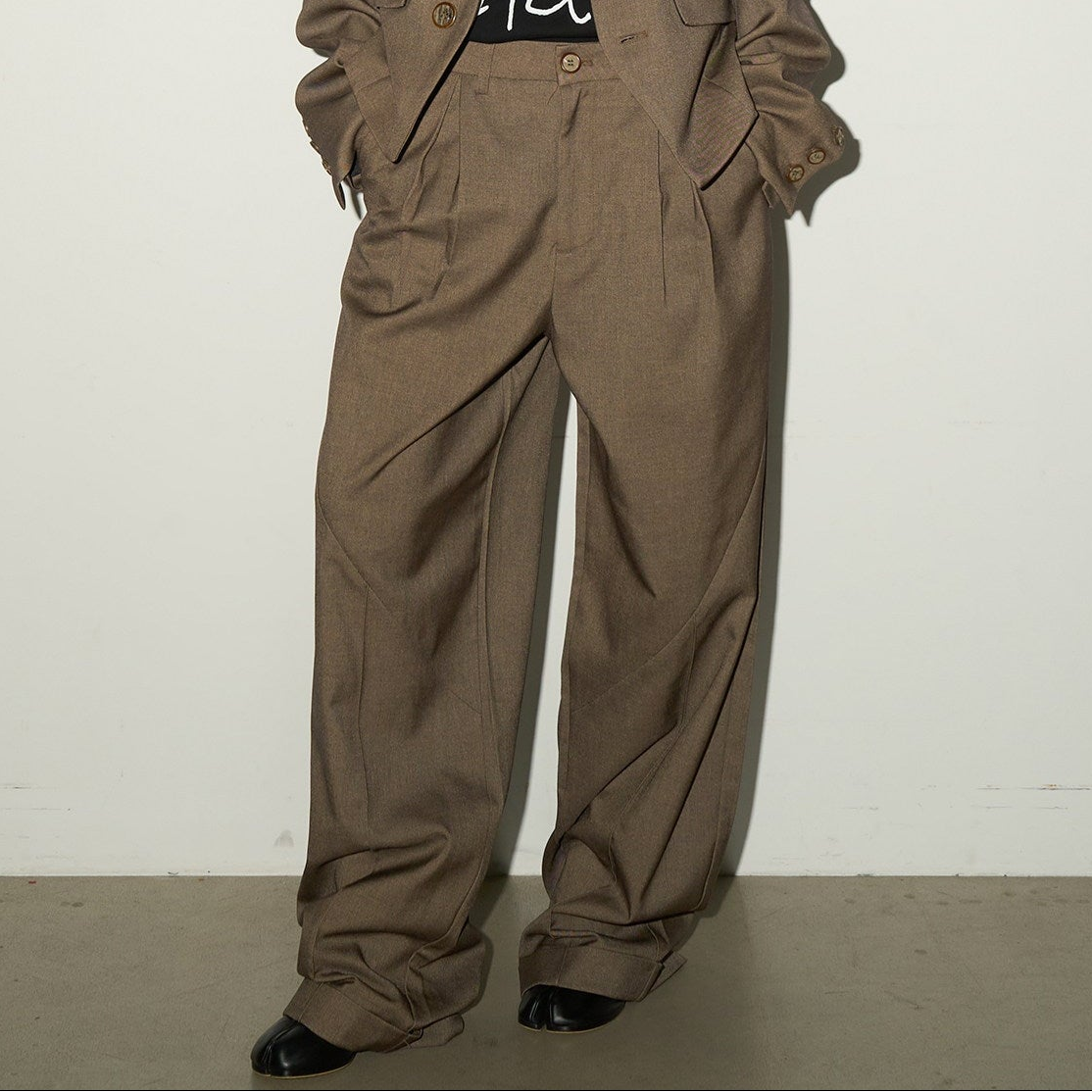 Shoulder-Pad Button Tailored Jacket & Wide Leg Trousers Setup