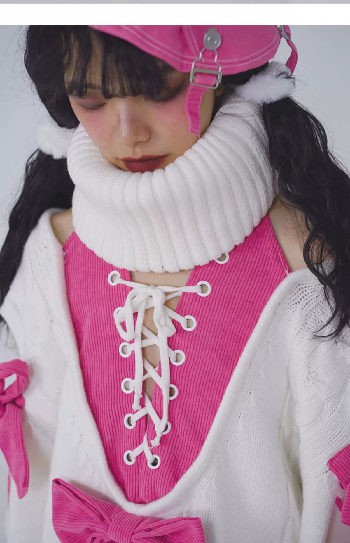 Oversize Fake Layered Bow Knit Sweater