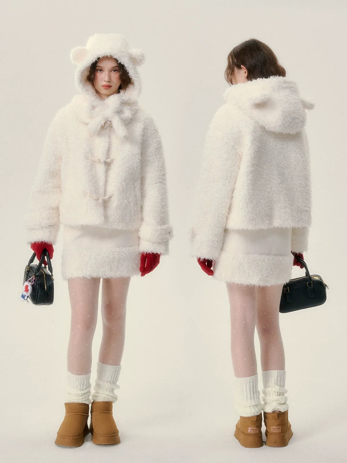 Fake Fur Hoodie & Short Skirt Setup