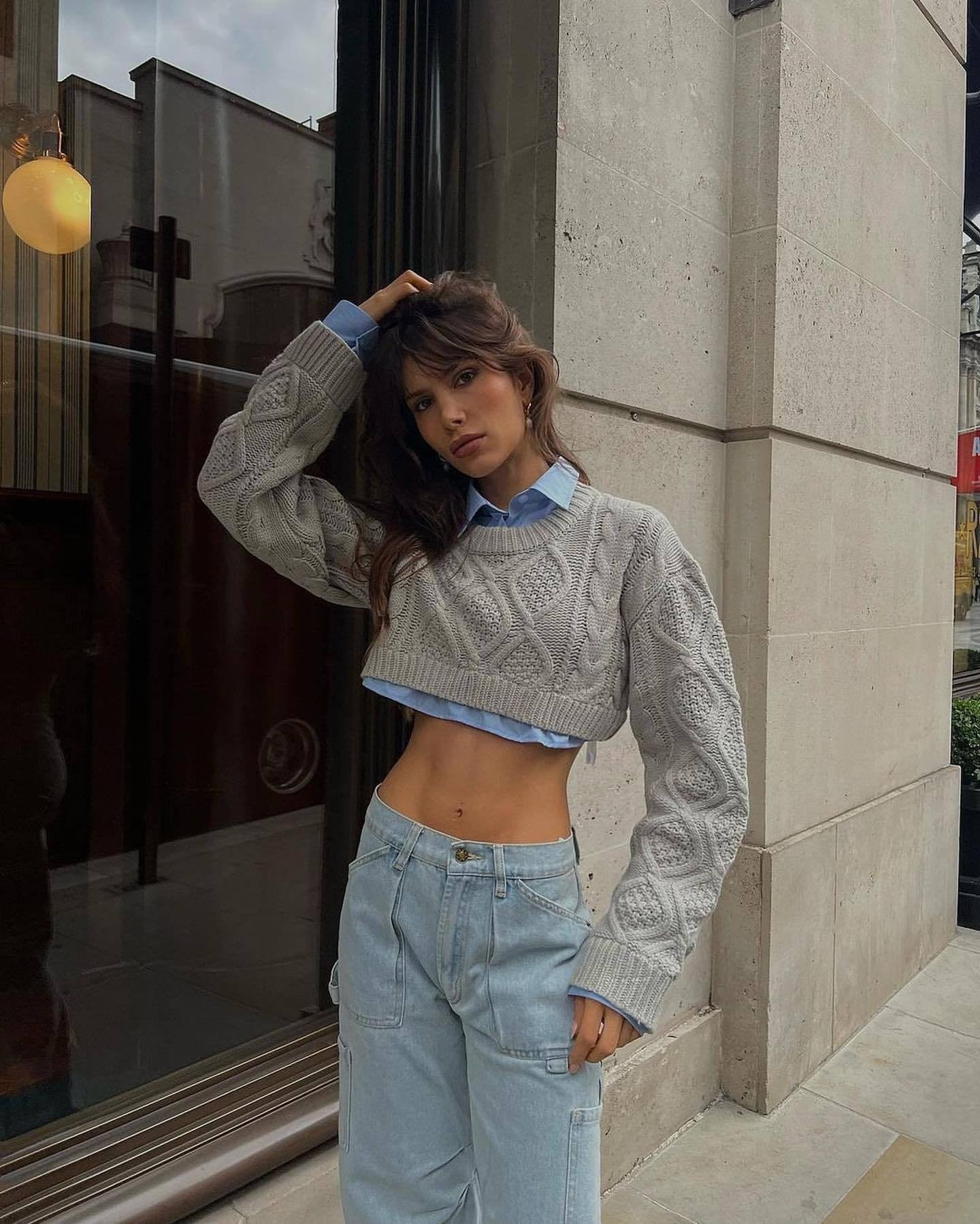 Y2K Knitted Crew Neck Pullover Top