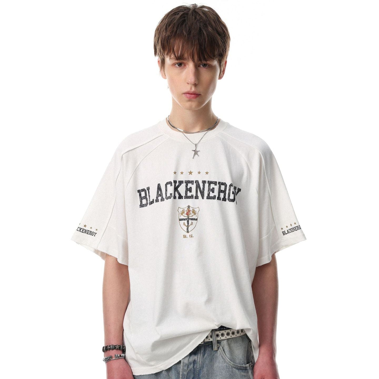 Letter Embroidery Piping Short Sleeve T-Shirt