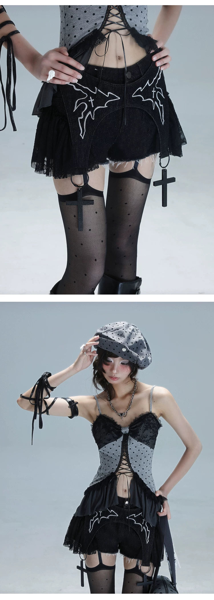 Original Lace Patchwork Washed Embroidery Denim Short Pants
