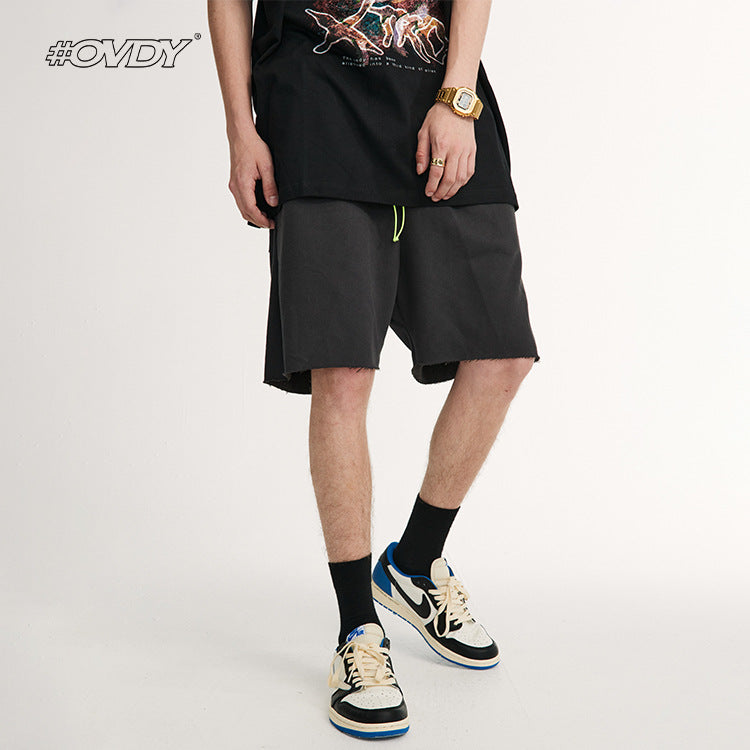 Frayed Hem Drawstring Cotton Short Pants