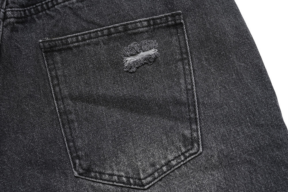 Pierced Distressed Denim Shorts