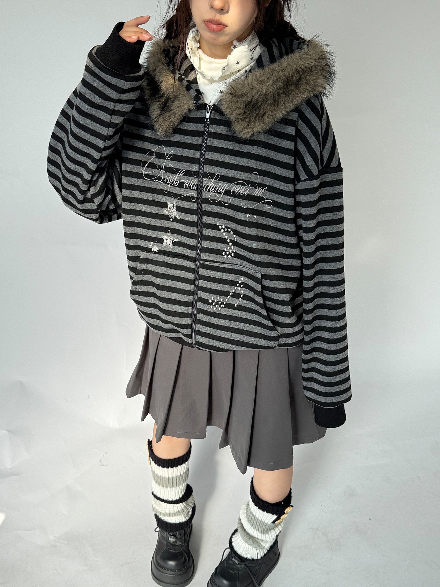 Detachable Fur Collar Fleece Lining Hooded Jacket