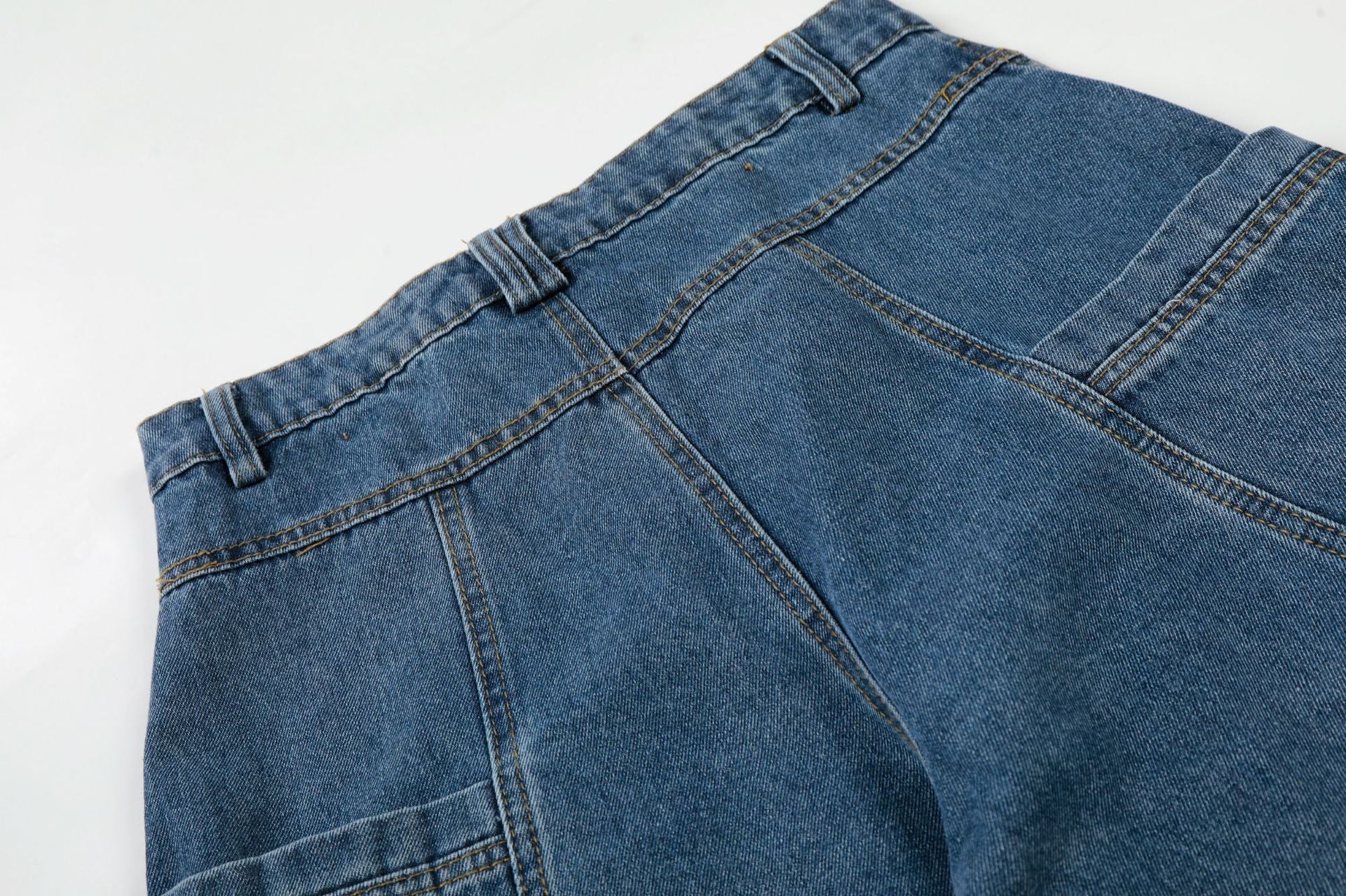 Curved Wide Leg Patchwork Denim Jeans