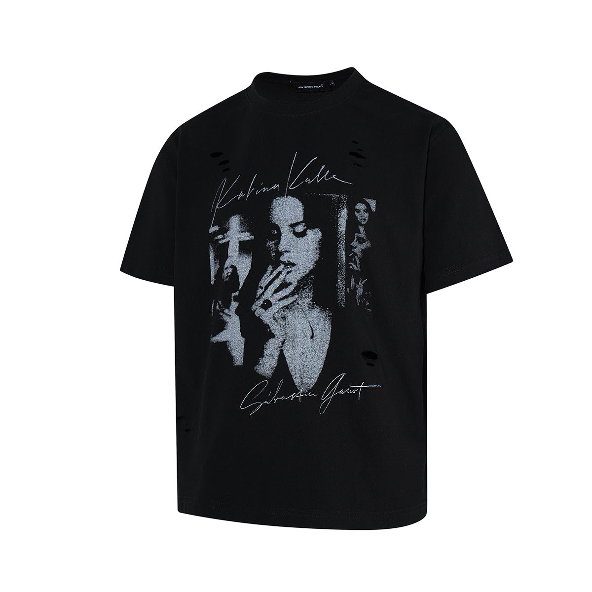 Damage Portrait Print Short Sleeve T-Shirt