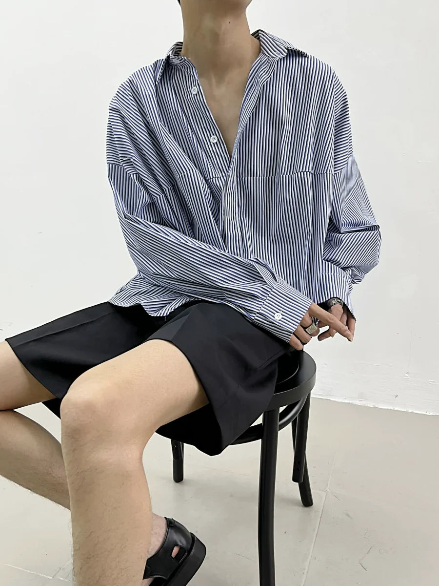 Irregular Cut Stripe Oversize Long Sleeve Shirt