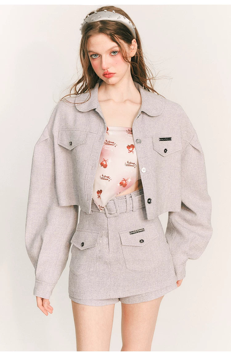 Cropped Jacket & Short Skirt Pants & Tubetop Setup