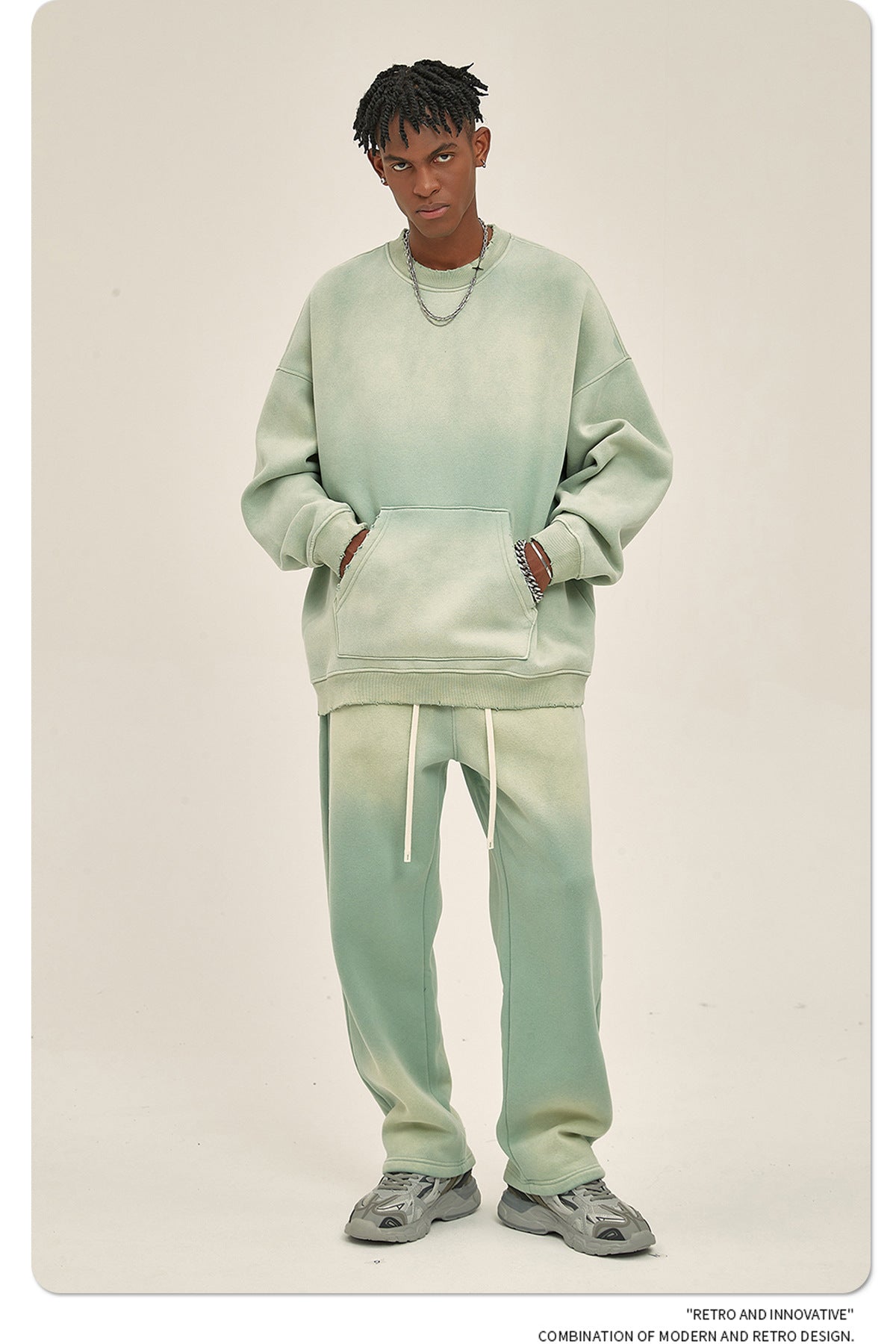 Fleece Lining Spray-dye Damage Oversize Sweatshirt