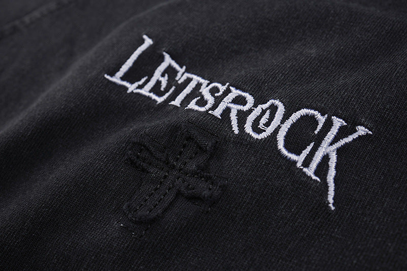 Washed Embroidery Raglan Short Sleeve T-Shirt