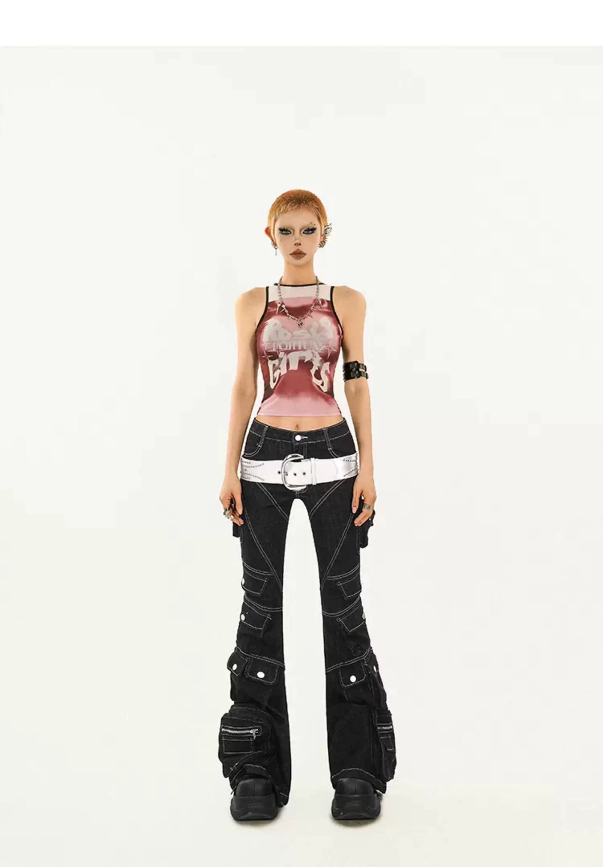 Utility Multi-Pocket Flare Cargo Denim Jeans