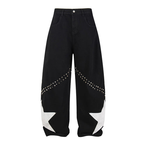 Jeans mit weitem Bein und Sternen-Nieten - Schwarz / S