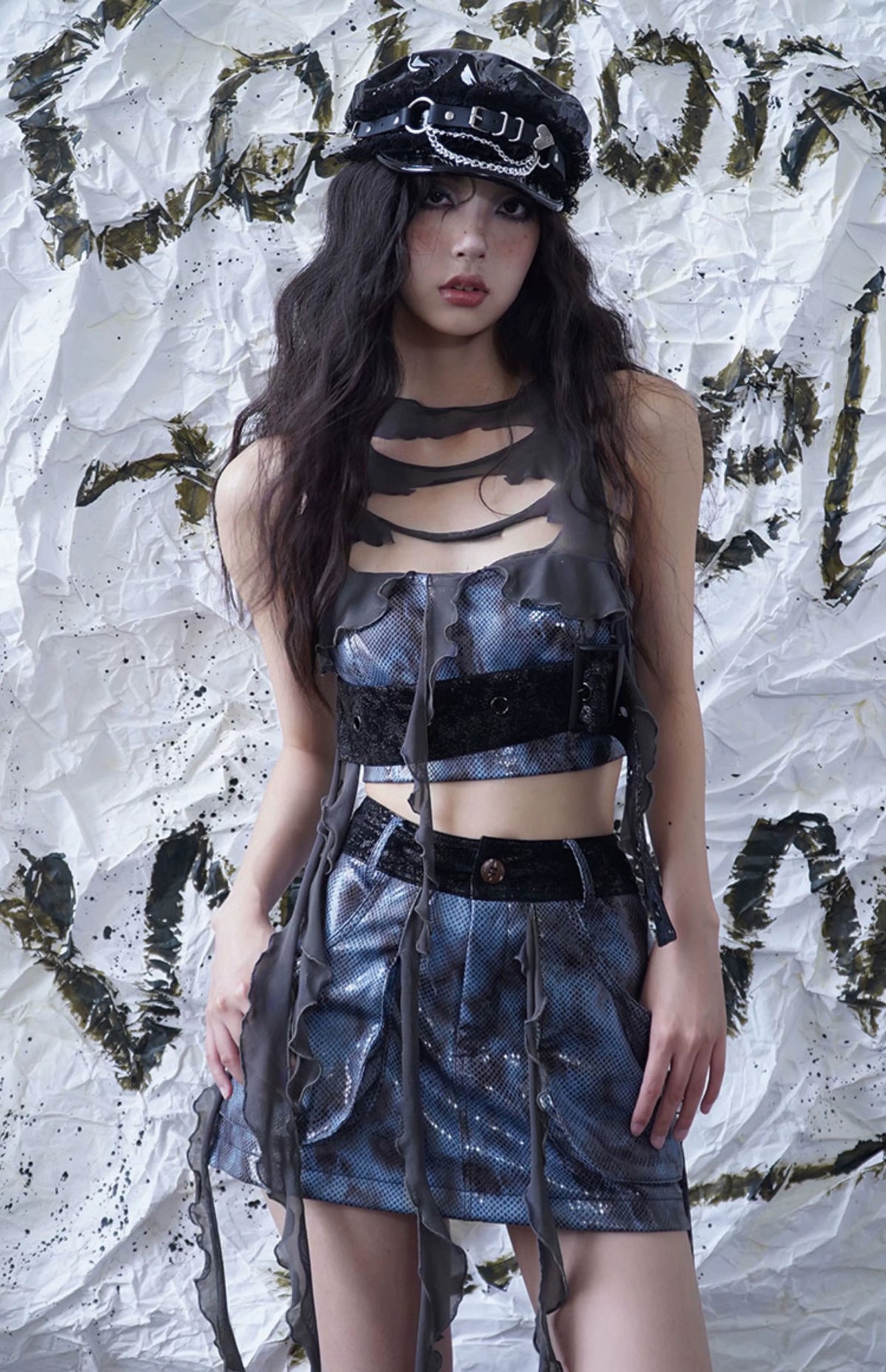 Fringe Patchwork PU Leather Skirt