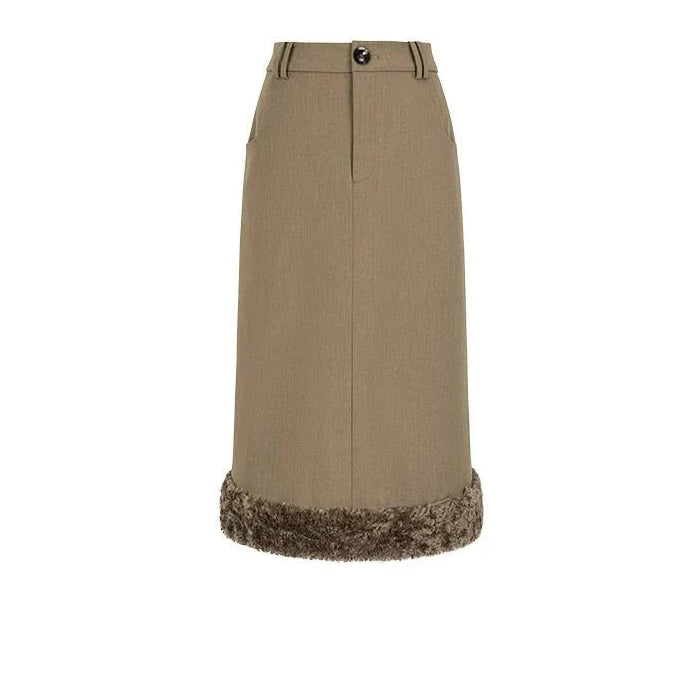 Jupe en tweed et fourrure