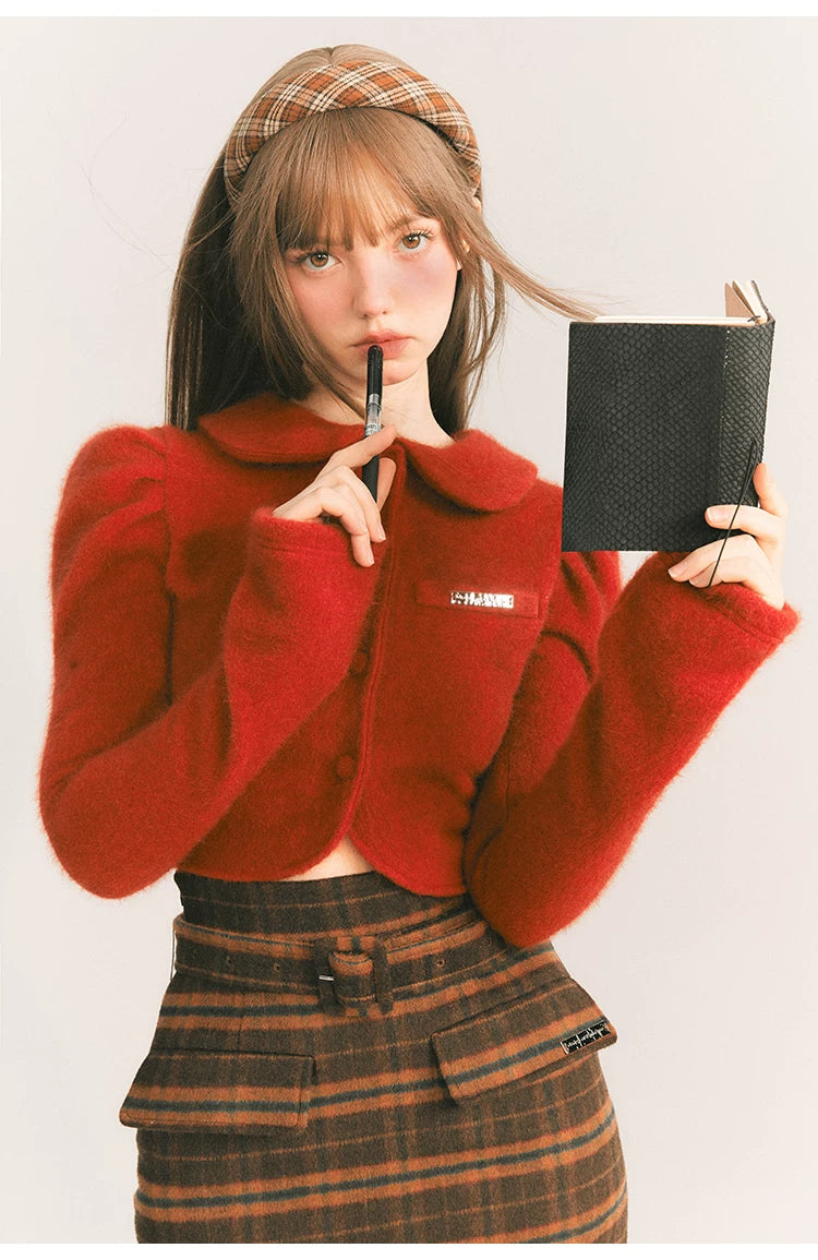 Cropped Round Collar Button Jacket