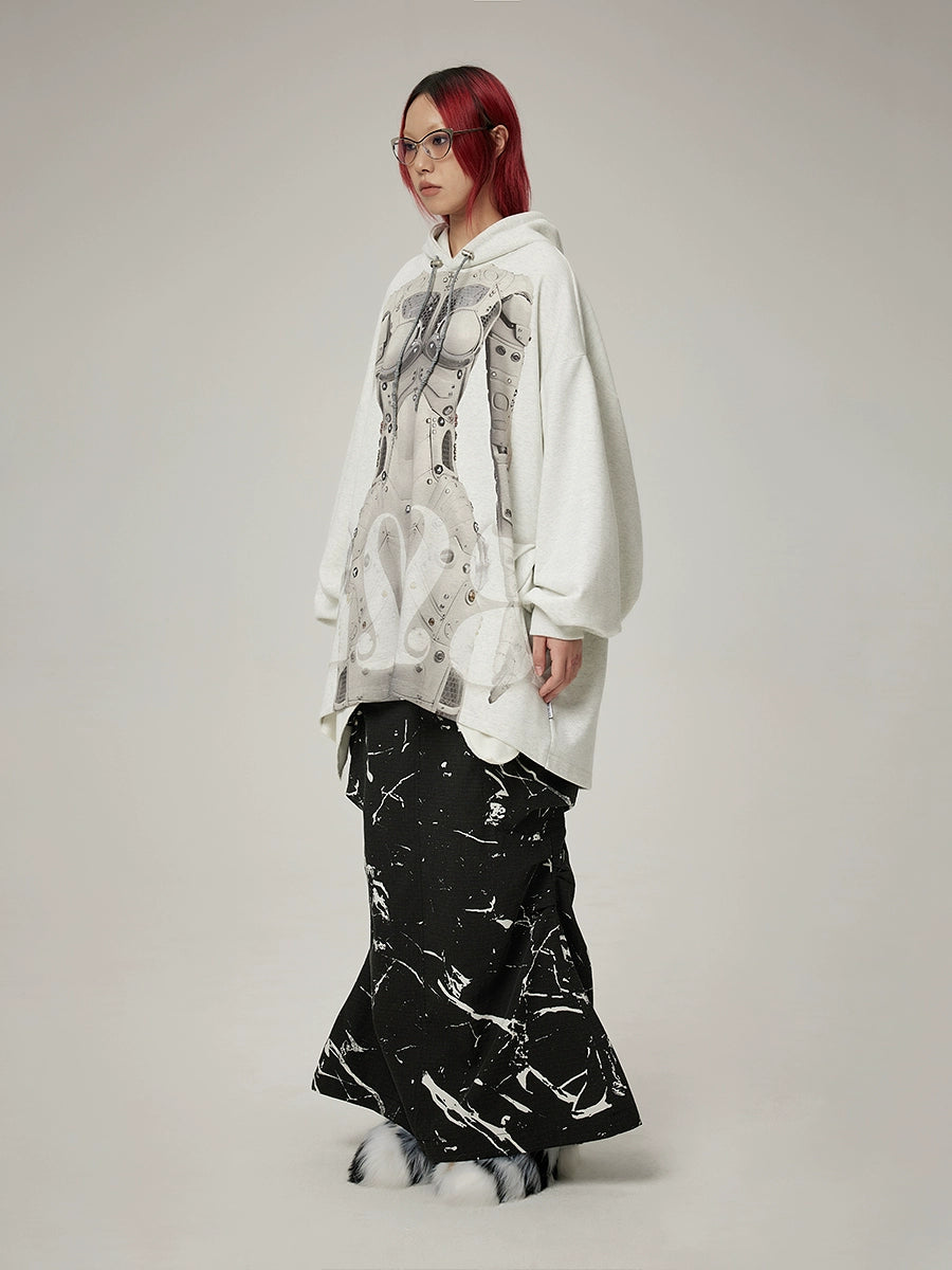 DAMAGE ASIA AI Robot Print Futuristic Hooded Loose Sweatshirt AW24