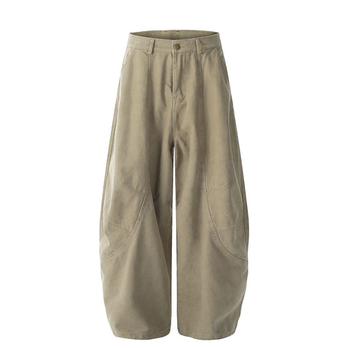Wide Leg Curved Cargo Pants - Beige / S