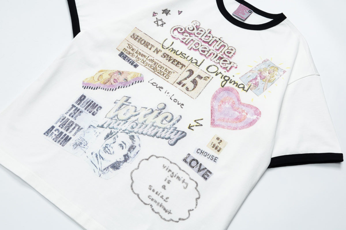Ringer Graphic Print Short Sleeve T-Shirt