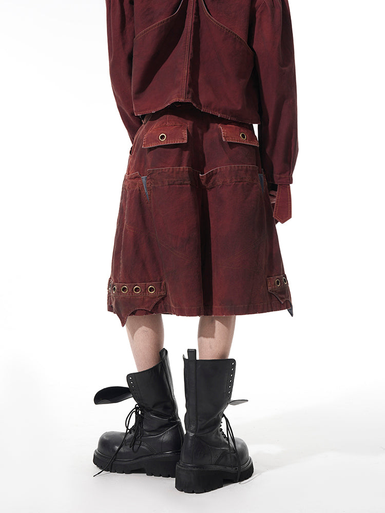 Large Pocket Denim Short Jacket & Wide-leg Short Setup