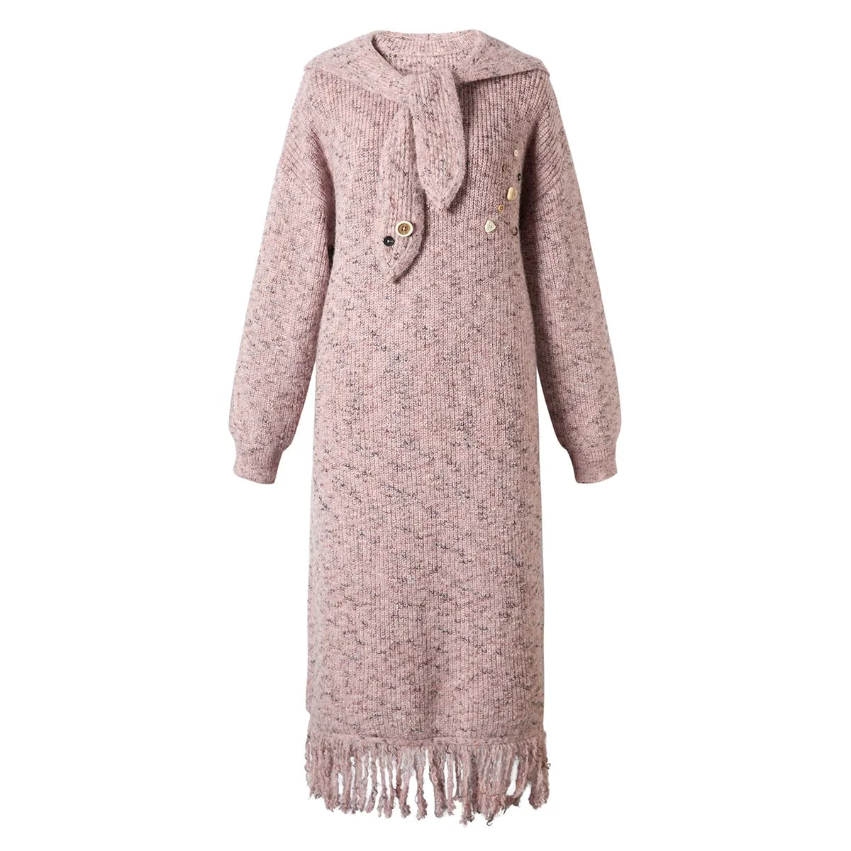 Robe longue ample à manches longues en maille avec capuche