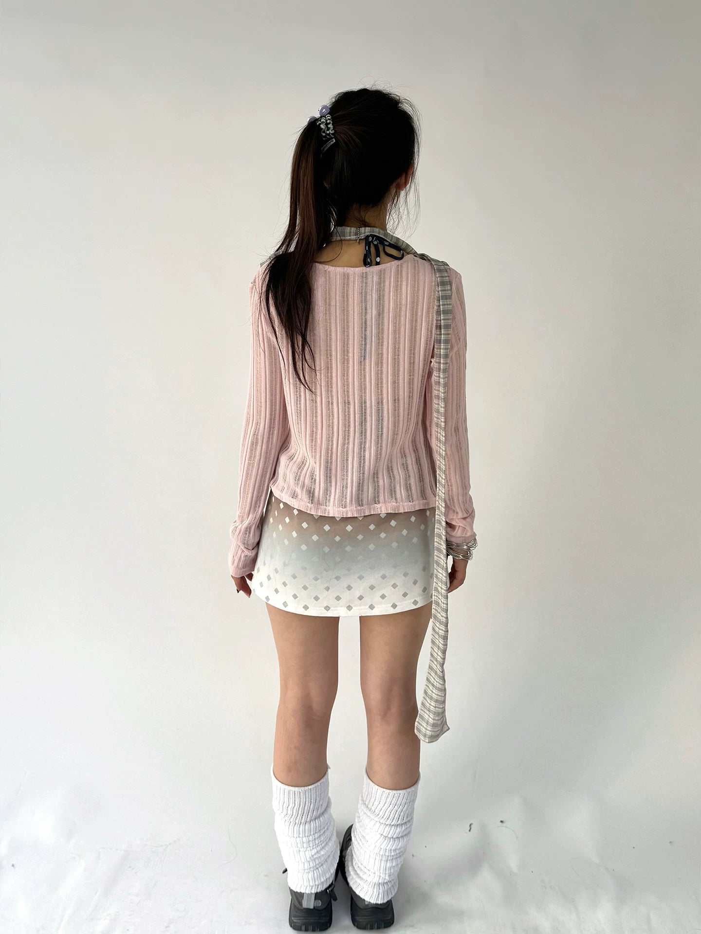 Plaid Ripped Fake Layered Long Sleeve T-Shirt