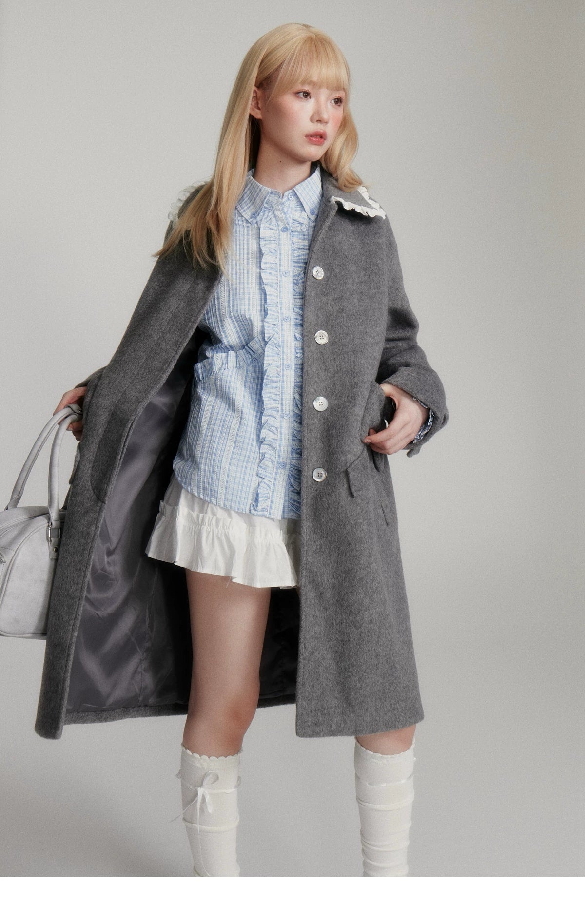 Lace Collar And Ribbon-Detail Coat