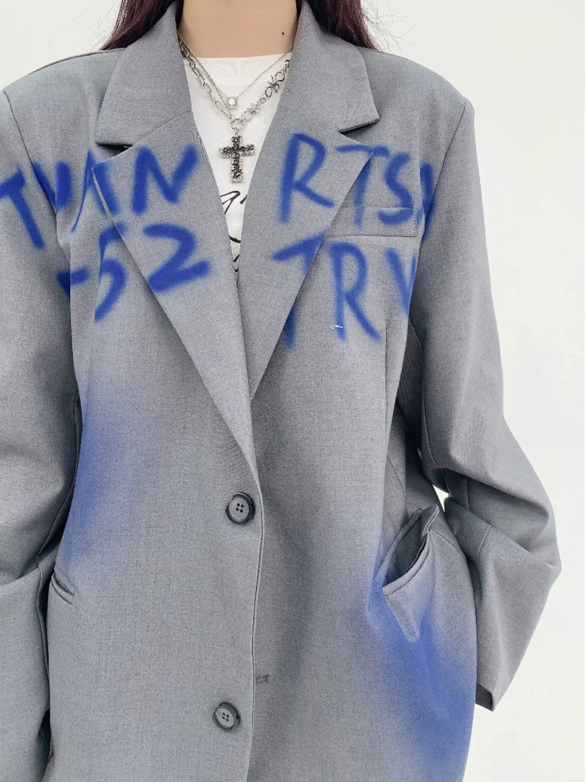 Graffiti Print Oversized Tailored Jacket
