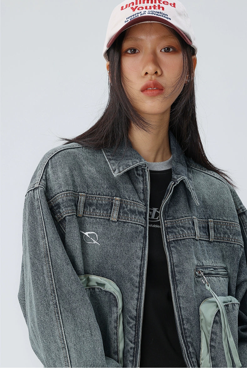 Deconstructed cargo denim jacket