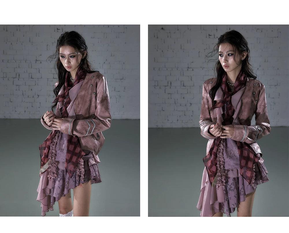 Ruffle Tie-Neck Slim Fit Long Sleeve Shirt