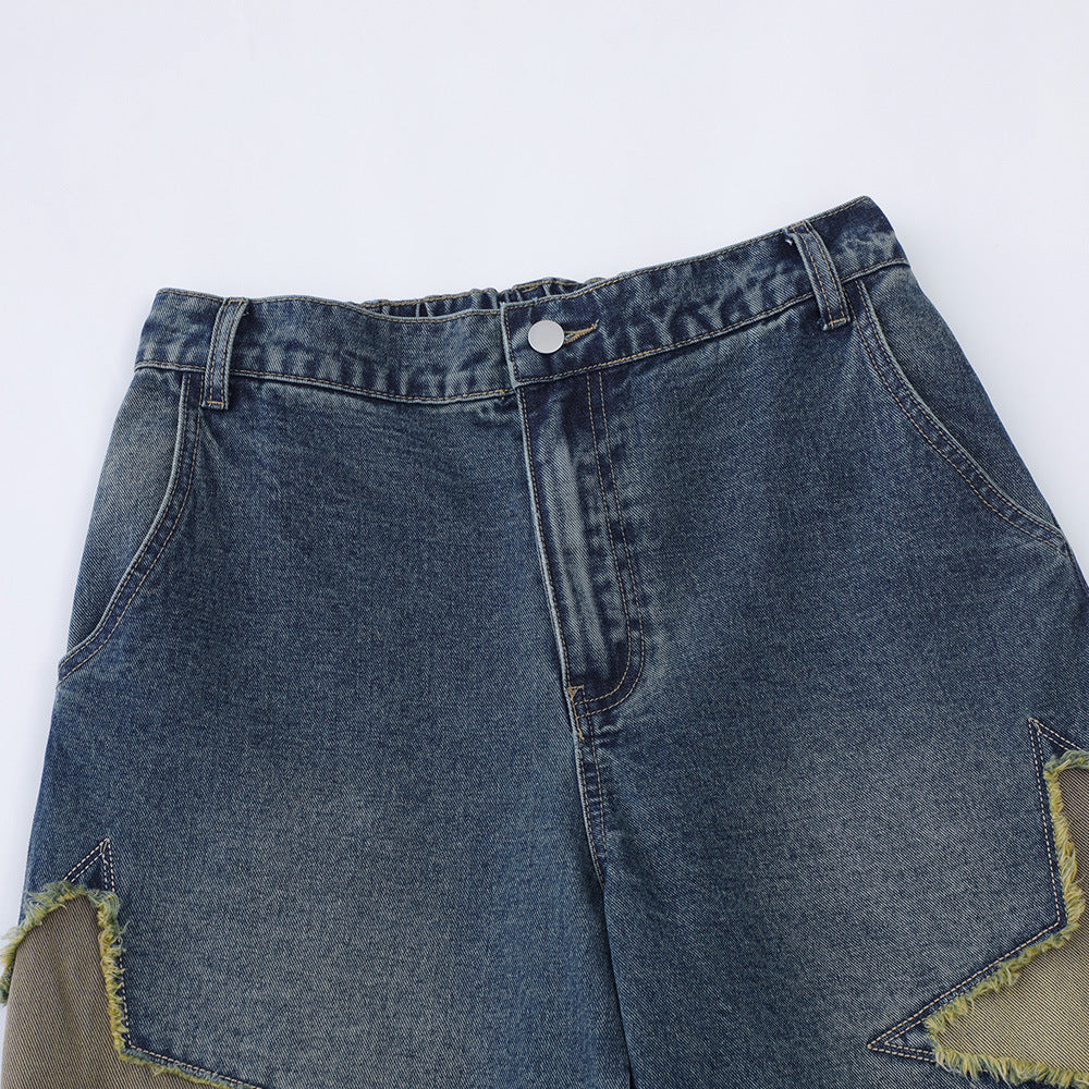 Patch Star Embroidered Denim Shorts