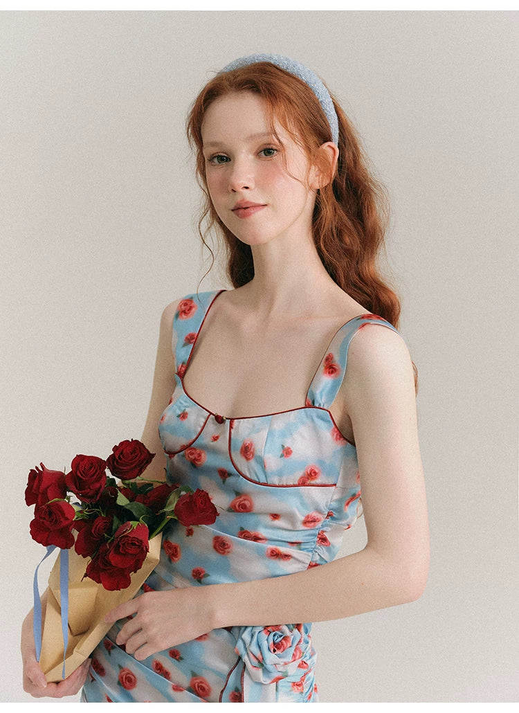 Hand Painted Rose Floral Camisole & Short Skirt Setup