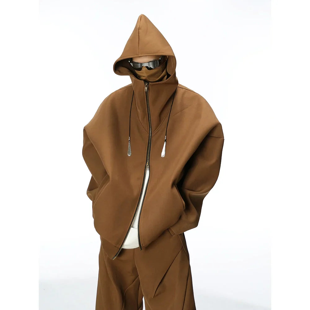 Oversize Hooded Jacket & Wide-leg Pleats Trousers Setup