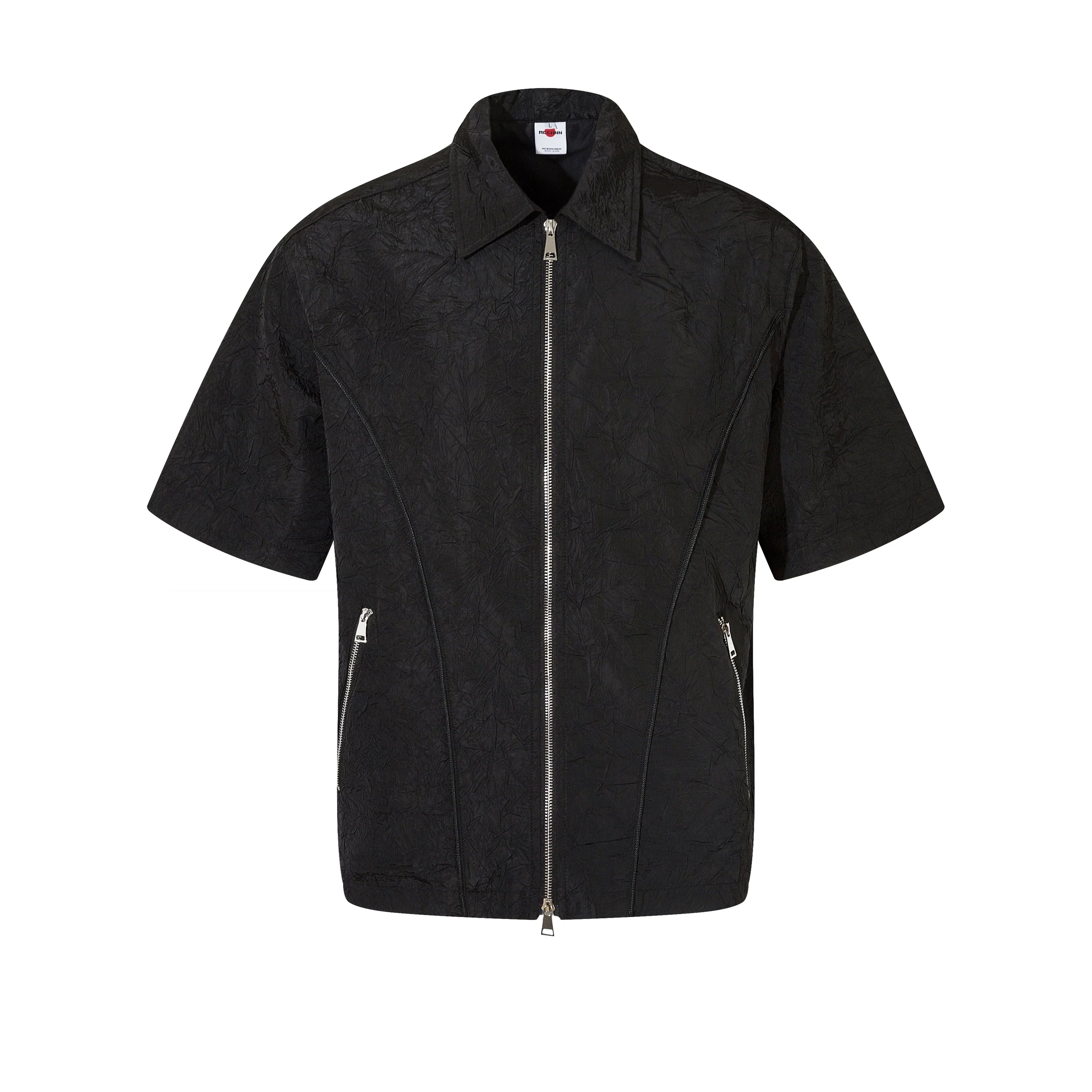Deconstructed Texture Double Zipper Short Sleeve Shirt