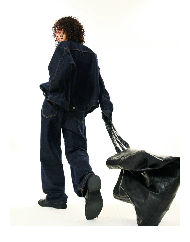 Button Oversize Denim Jacket & Wide Leg Denim Jeans Setup