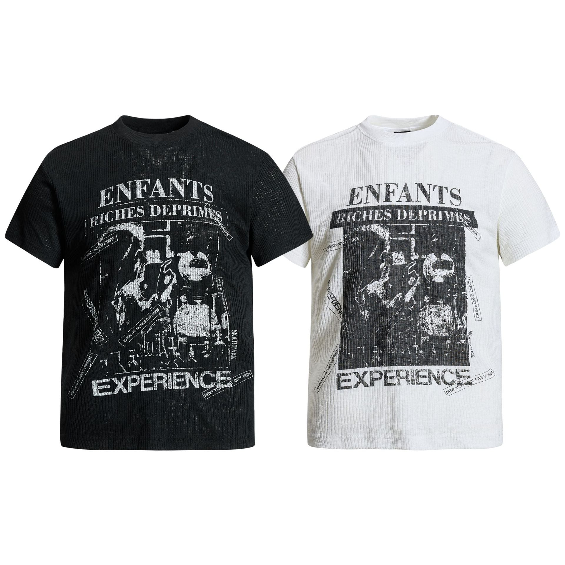 Ribbed Graphic Art Print Short Sleeve T-Shirt