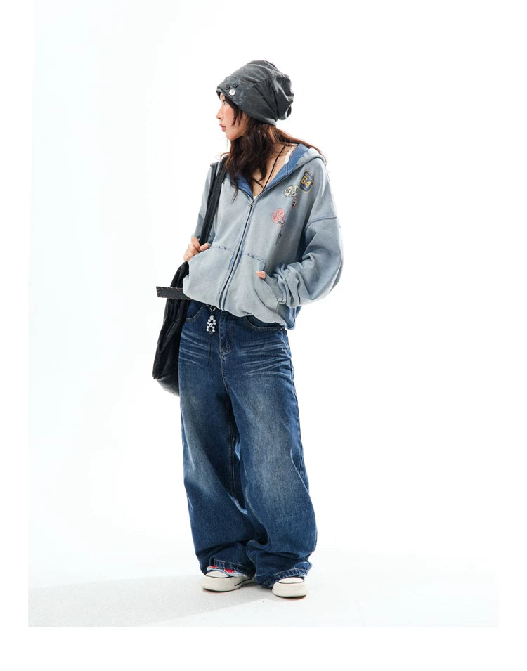 Washed Oversize Zip-Up Hoodie