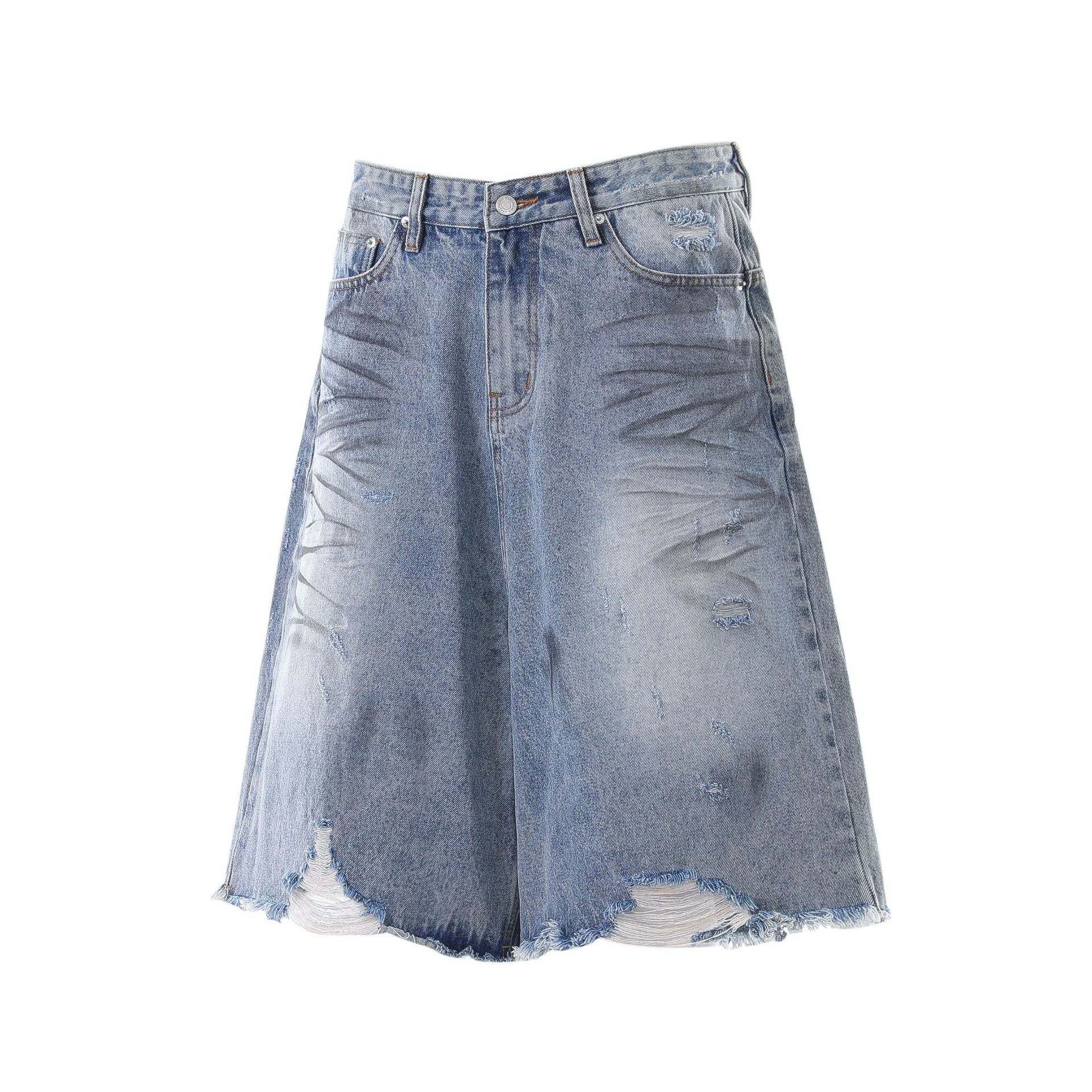 Frayed Damage Denim Jort