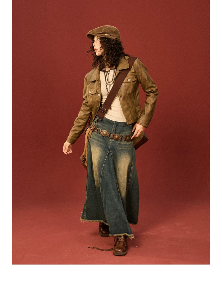 PU Leather Standing-Collar Short Jacket