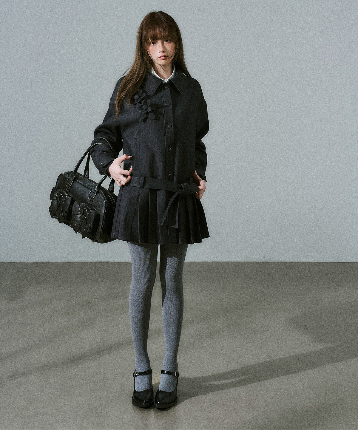 Flower Pleats Tencel Wool Trench Coat