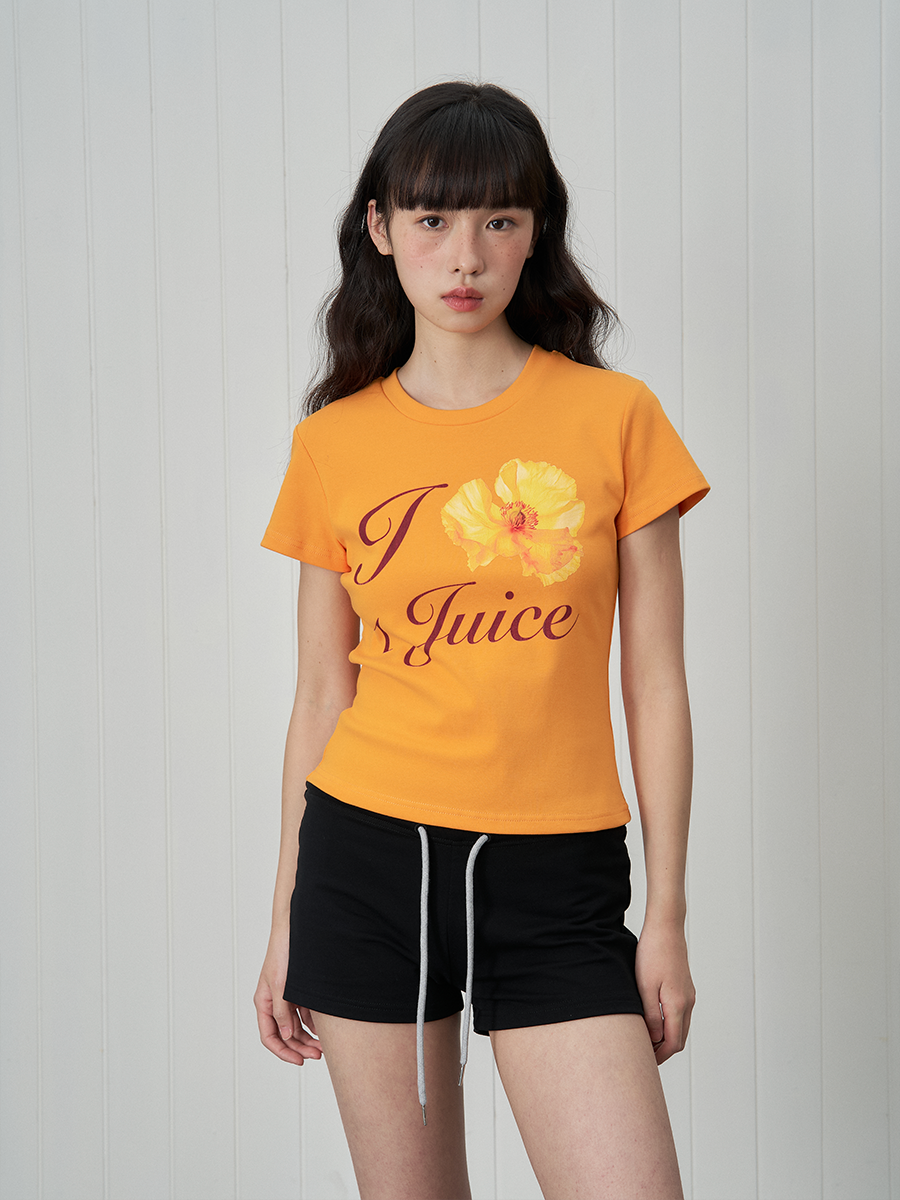 Orange Floral Body Lettering Cropped T-Shirt