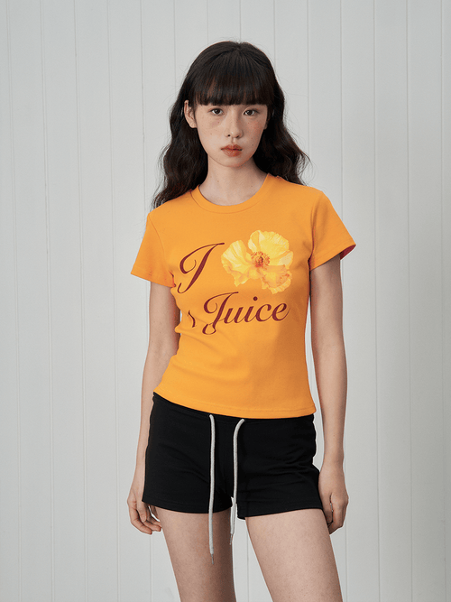 T-shirt court à imprimé floral orange - S / Orange
