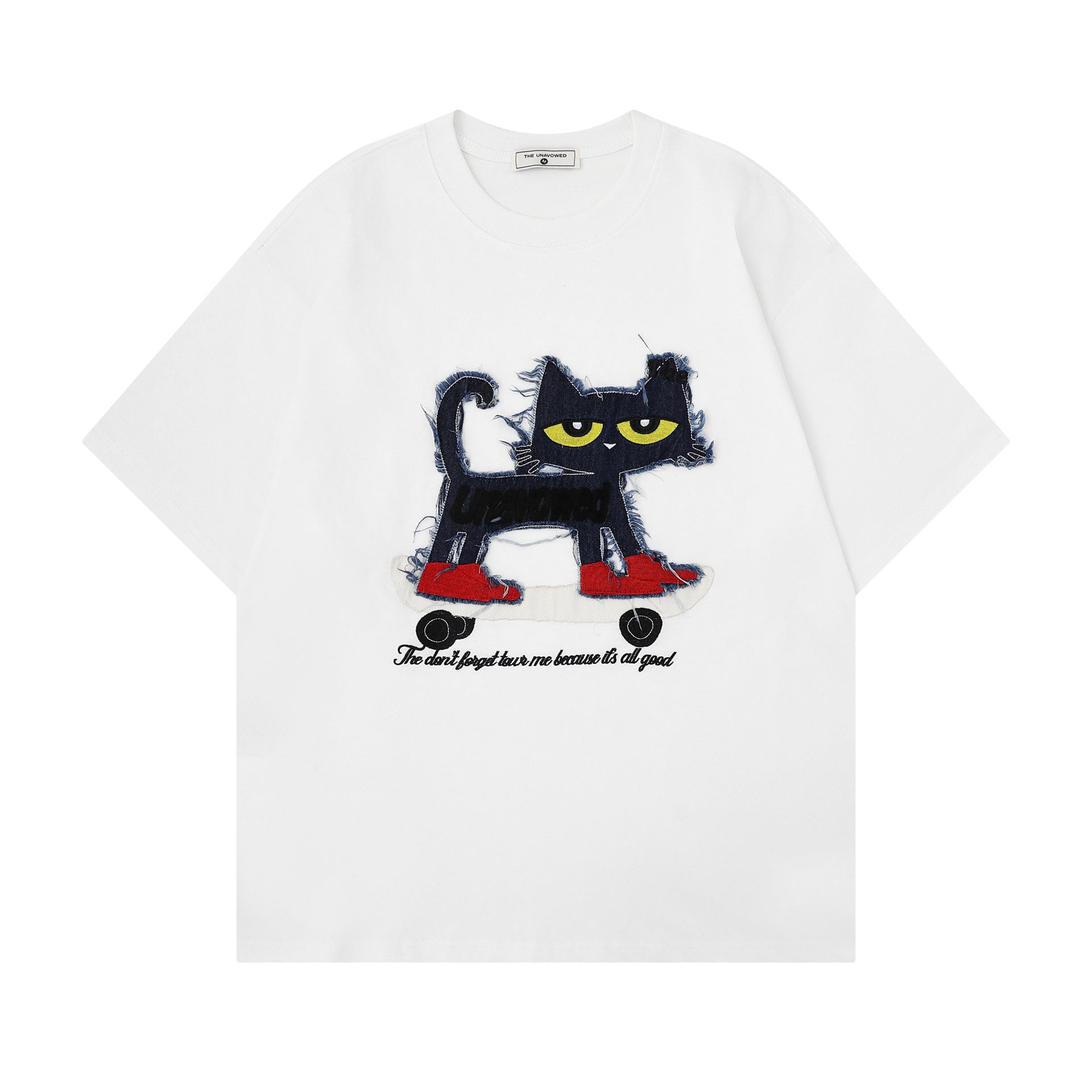 Cat Applique Embroidery Short Sleeve T-Shirt