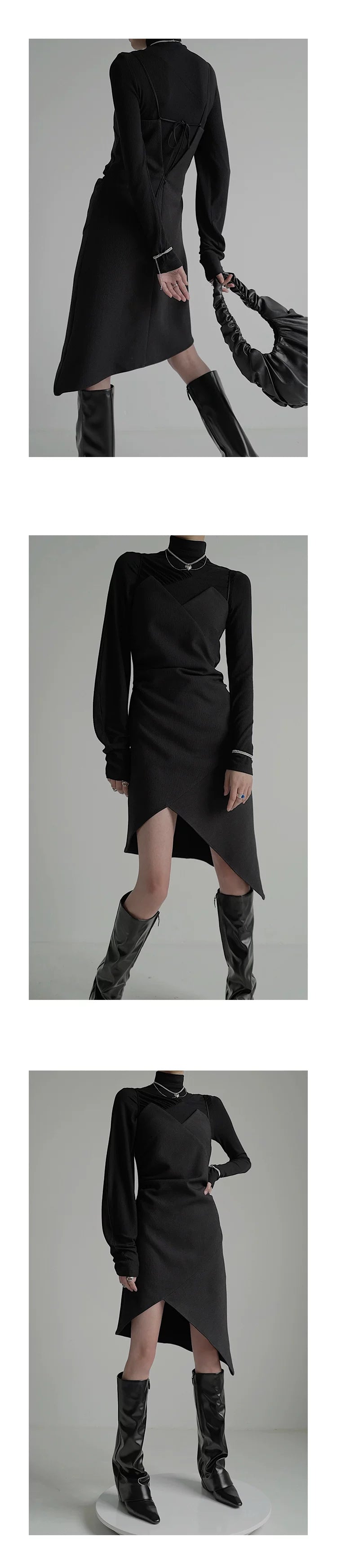 Stand Neck Asymmetric Long Sleeve Knit Top
