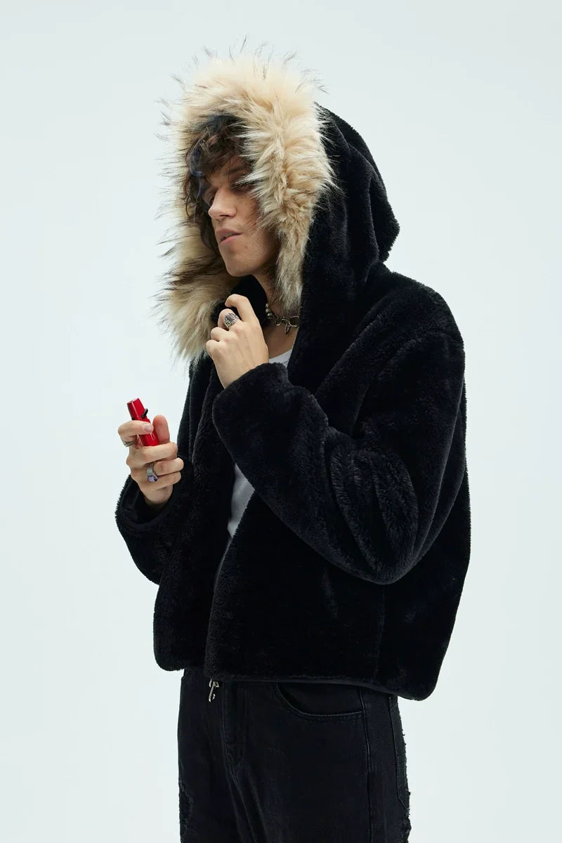 Detachable Fur Collar Fleece Hooded Jacket